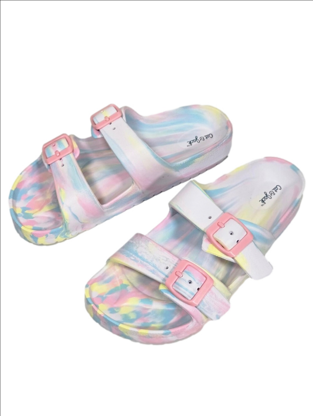 Cat & Jack Kids Pastel Tie-Dye Slide Sandals, Size 3 ~ EUC